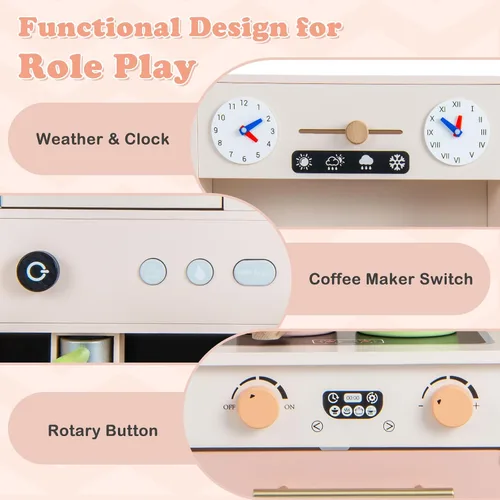 Miniatura 4 de INFANS Juego de cocina de niños, juego de cocina de juguete con máquina de café, estufa, fregadero removible, microondas, gabinete