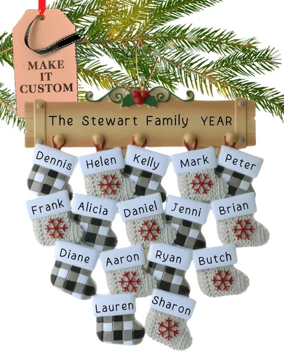 Miniatura 15 de Adorno personalizado para familia grande de 10 personas 2025 Personalización gratuita en 24 horas Adornos navideños de chimenea grabados
