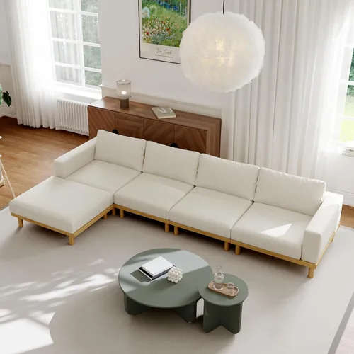Miniatura 6 de Acanva Sofá modular minimalista para sala de estar, asiento ancho y profundo, juego de muebles convertibles con marco de metal y fundas móviles