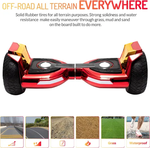 Miniatura 5 de 8.5” All Terrain Hover Board, Off Road Self Balancing Scooter with Bluetooth and LED Lights, UL2272 Safety Certified Rojo