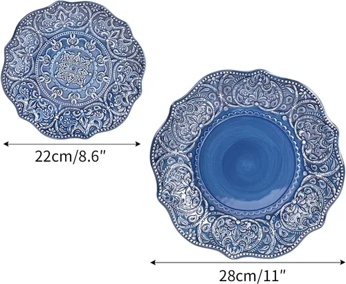 Miniatura 6 de Sungmor Vajilla Fina de Gres en Relieve para Cenas Elegantes, Juego de Platos de Cena de Porcelana de Estilo Barroco Antiguo de 2 Piezas