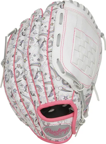 Miniatura 4 de Rawlings Serie Players T-Ball y guante de béisbol para jóvenes Tamaños 9 a 11.5 pulgadas Múltiples estilos Unicornio - Blanco