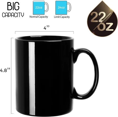 Miniatura 2 de harebe Taza de Café Extra Grande de 22 OZ, Taza de Té Gigante de Cerámica Lisa Boss, Gran Capacidad y Asa para Papá Hombres, Negro