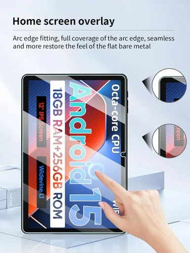 Miniatura 4 de Protector de pantalla para tabletas ECOPAD E50 Android 15 de 12 pulgadas, dureza 9H antiarañazos, sensible al tacto, bordes redondeados 2.5D, sin