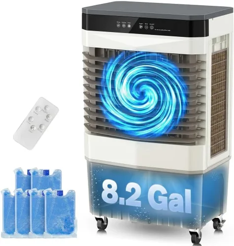 Miniatura 12 de Auertech Enfriador de aire evaporativo, enfriador de pantano de 1800 CFM con tanque de agua de 5.3 galones y 6 paquetes de hielo, 3 modos y 3 Gris