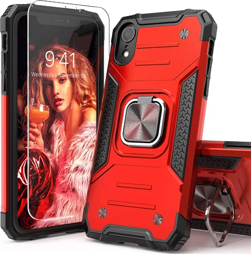 Miniatura 13 de Funda protectora ligera para iPhone Xs con protector de pantalla, absorción de golpes, resistente a prueba de caídas con soporte para automóvil