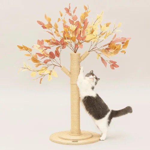 Miniatura 7 de Meowoou Rascador para gatos con juguete interactivo con bola colgante para gatitos de interior, base de 2 capas, pista de bola de madera, poste