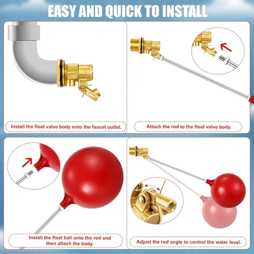 Miniatura 5 de Válvula de flotador de acero inoxidable de 3/4 pulgadas para tanque de agua y canal, diseño resistente con varilla de ángulo ajustable, bola