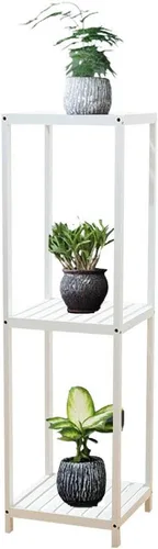 Soporte para plantas de madera maciza,Soporte para plantas de 3 niveles,Interior Sala de estar Balcón Estante para plantas de pie Blanco