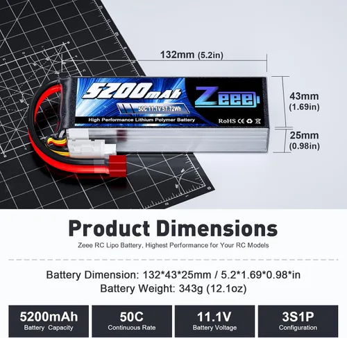 Miniatura 2 de Zeee Batería Lipo de 11.1V 50C 5200mAh 3S con conector T, funda suave para RC Plane DJI Quadcopter RC Avión RC Helicóptero RC Coche Camión Barco