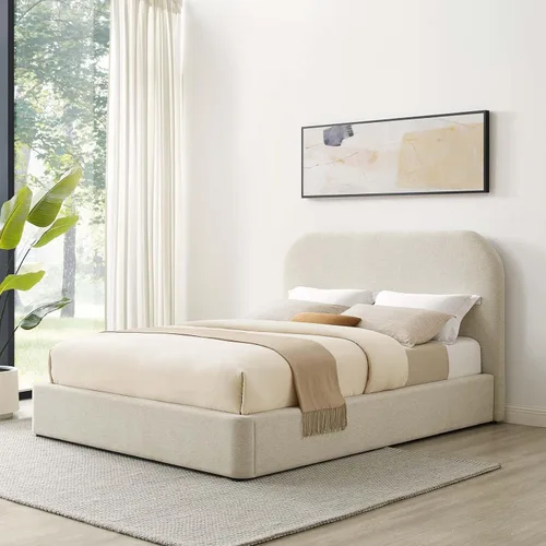 Modway Keynote - Marco de cama Queen moderno con cabecera en forma de curva en tejido jaspeado marfil, tapicería de tela jaspeada, cama de