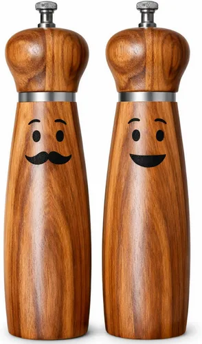 Juego de molinillo manual de sal y pimienta, juego de molinillo de sal y pimienta de madera de acacia de 8 pulgadas, molinillo de pimienta de
