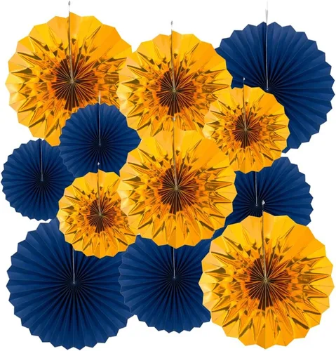 Miniatura 37 de MOWO Abanicos de papel negro para colgar decoración (negro, 6 piezas)