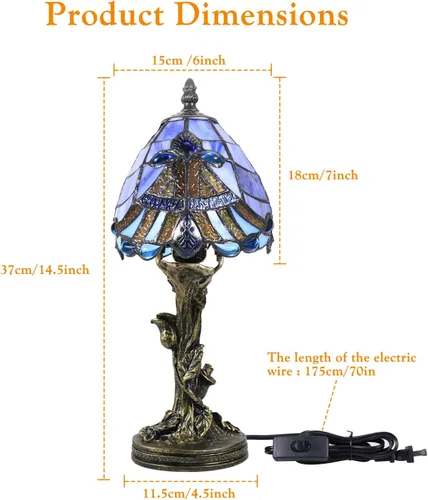 Miniatura 4 de Lámpara Pequeña Estilo Tiffany, Mini Lámparas Tiffany de Vidrio Emplomado Barroco Azul para Sala de Estar, Hogar, Dormitorio, Mesita de Noche