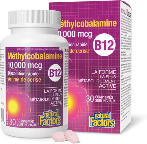 Miniatura 6 de Natural Factors Metilcobalamina 10,000 mcg - Suplemento de vitamina B12 en forma metabólicamente activa - Suplemento apoya la formación celular