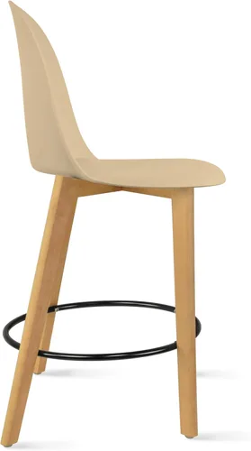 Miniatura 7 de 2xhome Juego de 2 taburetes de bar de altura de mostrador Asiento de plástico moldeado moderno de mediados de siglo Patas de madera maciza