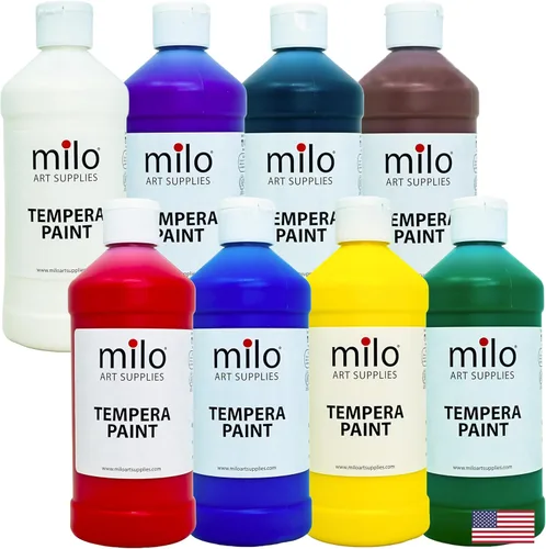 Miniatura 8 de milo Pintura lavable Témpera nacarada brillante Juego de 8 colores de botellas de 8 onzas Fabricado en los Estados Unidos Pinturas de póster