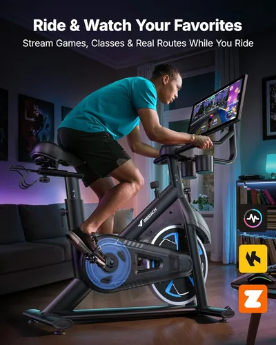Miniatura 4 de Merach Bicicleta estática magnética con pantalla HD de 21.5 pulgadas y resistencia automática, bicicleta estacionaria de bajo ruido para el hogar