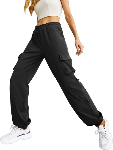 Miniatura 3 de Lepunuo Pantalones de paracaídas para mujer, pantalones cargo holgados con cordón elástico en la cintura Y2K, pantalones deportivos con bolsillos