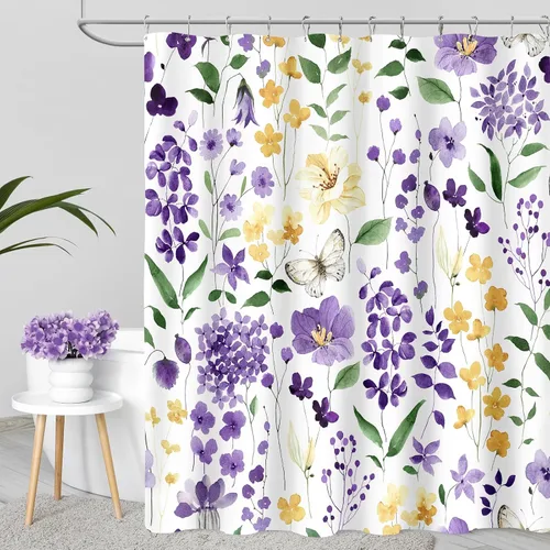 Miniatura 38 de MAYZUS Cortina de ducha con flores azules acuáticas, lindas cortinas de tela con flores para baño, juego de cortinas de tela de aguamarina