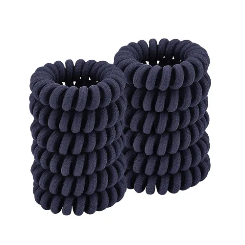 Lazos para el cabello en espiral para soportes gruesos para cola de caballo (paño marino, 12 piezas) – sin arrugas para todo tipo de cabello Tela