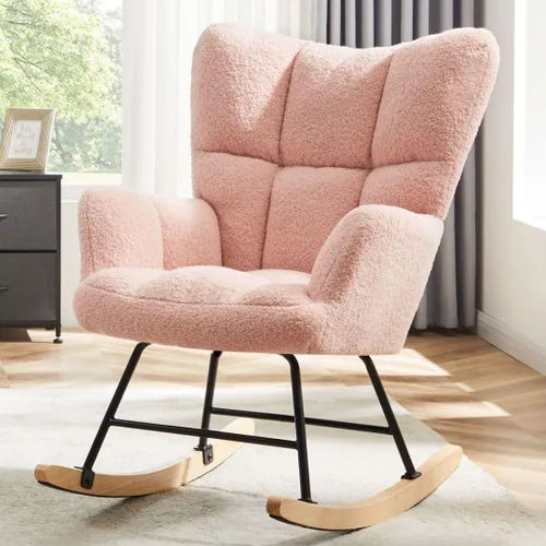 Miniatura 7 de Silla mecedora para guardería, otomana de acento bohemio, silla mecedora tapizada de peluche con respaldo alto para sala de estar, espacios