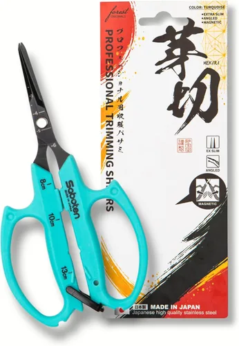 Saboten Tijeras de cosecha japonesas, sin muelles, hoja angular de punta fina, acero recubierto de flúor, agarre antideslizante, cierre de
