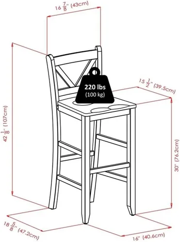 Miniatura 3 de Winsome Mesa de comedor Kingsgate de madera de 3 piezas con 2 sillas de bar con respaldo en V