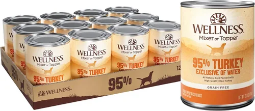 Alimento húmedo Wellness enlatado para perros, sin granos, 95% natural, lata de 13.2 onzas (paquete de 12), Anaranjado