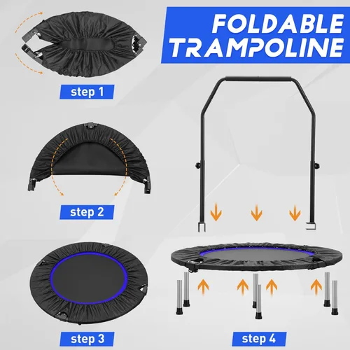 Miniatura 7 de HYD-Parts - Trampolín mini plegable de 40" o 48" para adultos y niños, rebotador de ejercicio con barra ajustable, trampolín de fitness