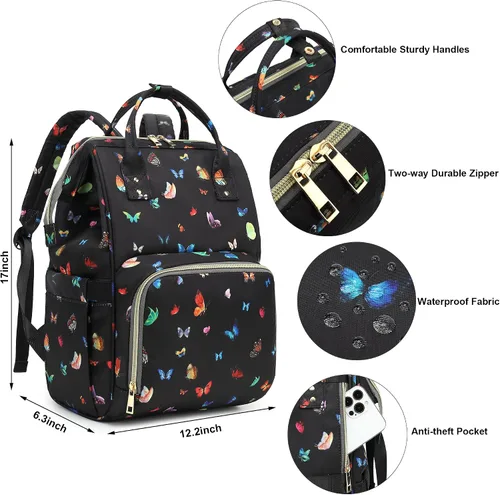 Miniatura 5 de Mochila de mariposa para laptop para mujeres y hombres, mochila escolar universitaria de 15.6 pulgadas para trabajo, escuela, viajes, negocios