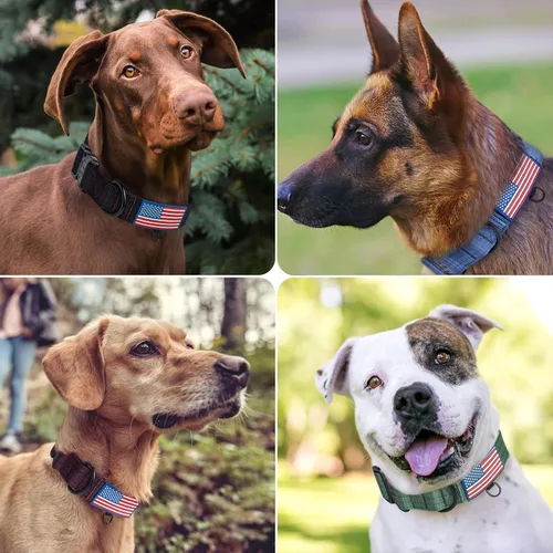 Miniatura 6 de Collar Táctico de Servicio Pesado para Perro Ajustable de Nailon para Mascotas Hebilla de Liberación Rápida con 2 Anillos en D con Parche para Negro