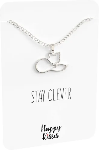 Miniatura 4 de Happy Kisses Collar de zorro Colgante con mensaje "Stay Clever" Bonito regalo para cualquier mujer o niño que ama a los zorros, 18", Metal