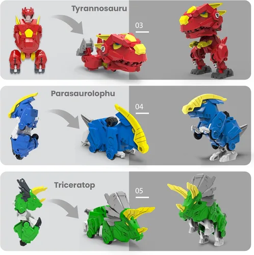 Miniatura 5 de Wenbeier - Juguetes de robot dinosaurio 5-en-1 transformables que incluyen 5 figuras de acción de dinosaurio - Construye y combina en un guerrero