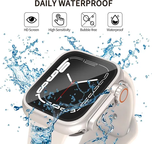 Miniatura 3 de Funda impermeable 2 en 1 compatible con Apple Watch de 1.61 pulgadas, protector de pantalla Series 9/8/7 (diseño ultra estilo) iWatch de vidrio Luz