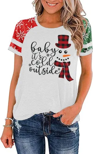 Miniatura 8 de Camisa de Navidad para mujer, manga raglán, con gráficos, para festivales de Navidad, lindas camisetas de moda para vacaciones, casual, regalo