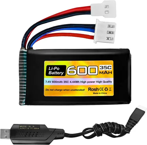 sea jump Batería Lipo de 7.4V 600mAh 35C 2S con enchufe Molex y cargador USB adecuado para FMS FCX24 RC coches, camiones, vehículos eléctricos de