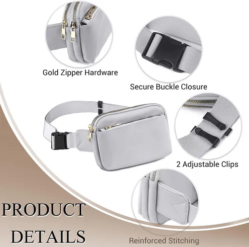 Miniatura 3 de Riñonera cruzada para mujer, cangurera de moda para mujer, cintura pequeña, bolsa de pecho con correa ajustable, 02 Gris PU