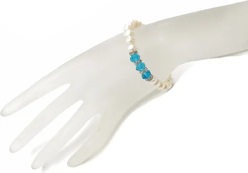 Miniatura 2 de Linpeng Elegante pulsera de piedra natal de perlas cultivadas de agua dulce para mujer, turquesa, 7 5 pulgadas de EE. UU