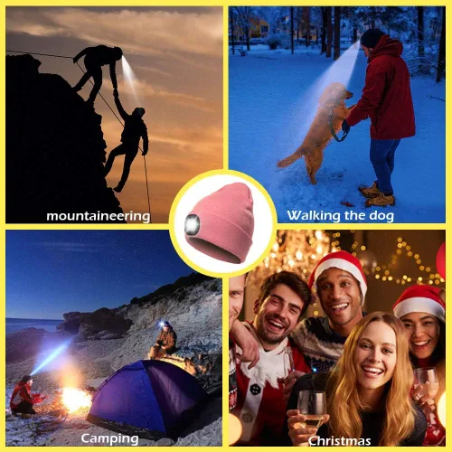 Miniatura 27 de CENSGO Gorro unisex con luz LED recargable por USB, regalos para papá, padre, hombres, marido, cálido gorro de punto