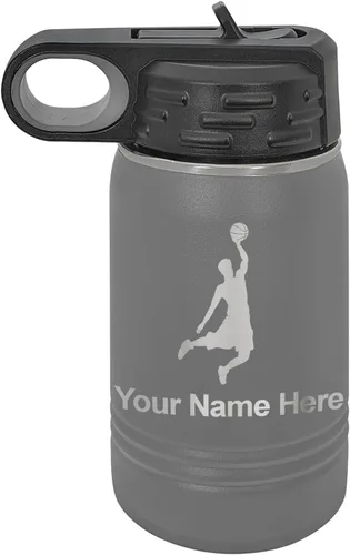 Miniatura 73 de LaserGram Botella de agua personalizada, hombre haciendo slam dunk de baloncesto, de acero inoxidable, de doble pared con aislamiento al vacío