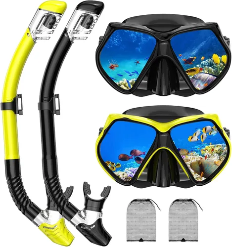 Miniatura 12 de Equipo de esnórquel para adultos, conjunto de esnórquel máscara de buceo con parte superior seca, gafas de natación para adultos con cubierta
