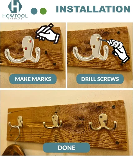 Miniatura 8 de Gancho doble de latón para bata, paquete de 5 con tornillos, toalla, abrigo y sombrero