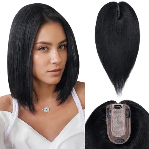Miniatura 20 de Benehair Peluca de cabello con clip con flequillo, peluca secreta de cabello 100% humano, postizo superior con flecos, peluca de repuesto