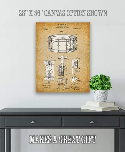 Miniatura 4 de Waechtler Snare Drum Patent Print - Classic Music Studio Decor, Percussion Instrument Display, Orchestra Concert Band Poster, Great Gift for