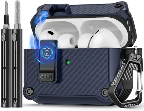 Miniatura 10 de Pohgelan - Funda compatible con AirPods Pro 2ª/1ª (azul) Cerradura magnética automática con kit de limpieza, compatible con Magsafe