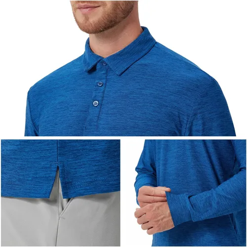 Miniatura 73 de NAVISKIN Camisas polo de manga larga para hombre, camisas de golf con cuello UPF 50 SPF para hombre, secado rápido, absorbe la humedad