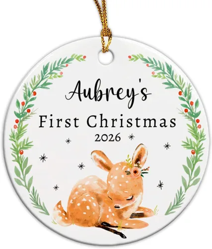 Miniatura 13 de Adorno personalizado de primer cumpleaños de oso bebé, adorno personalizado para la primera Navidad del bebé, adornos de cerámica de feliz