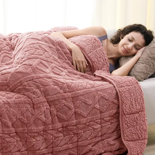 Miniatura 8 de Cottonblue Manta con peso de jacquard de 15 libras para adultos, tamaño individual, manta de forro polar sherpa ultrasuave para relajarse y dormir