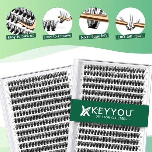 Miniatura 164 de Extensiones de racimos de pestañas 300 piezas, pestañas individuales 40D 0.07D rizado 11mm, para colocar en casa, bandeja grande de volumen